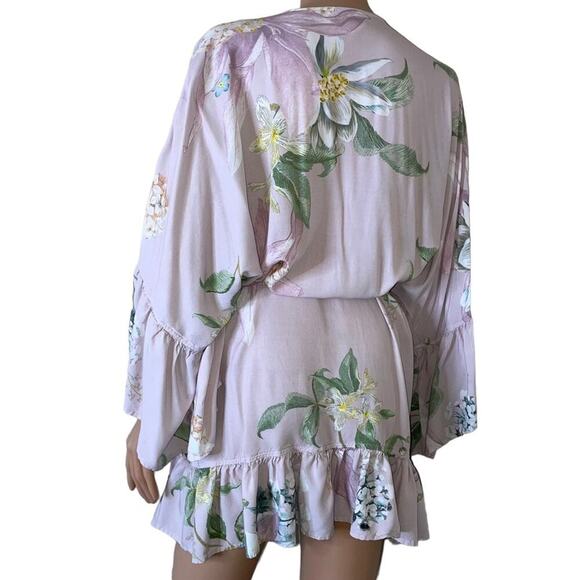 Plum Pretty Sugar ruffled hem and sleeve's floral print robe SZ XS/S above knee - Picture 3 of 10